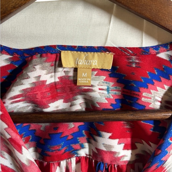 Takara Red and Blue Geometric Sleeveless Blouse Tank top size medium - Picture 4 of 6